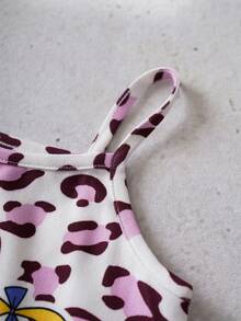 Nick 90s | SHEIN Baby Girl Summer Casual Fashionable Resort Style Leopard Print Cartoon Character Print Jumpsuit - Multicolor - View 5