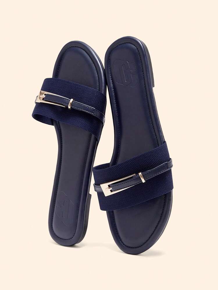 CUCCOO BASICS Women Shoes New Fashion Versatile Dark Blue Knitted Flat Bottom One Piece Women's Flat Sandals Slippers Lightweight Not Tired Lazy Sandals Women's Flat Sandals