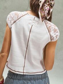 Bohemela Áo thun nữ tay ngắn dệt kim kiểu dáng thường ngày cho mùa hè - trắng - Xem 7