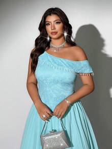 Viva Relle Plus Size Women's Summer Elegant Brown Wedding Gym Guest 2-Piece Set, Beaded Waist Top Pleated Chiffon Long Skirt Suit, Luxury Gala Bridesmaid - Multicolor - View 5