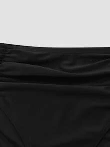Swim Oasis Plus Size Summer Vacation Beach Solid Color Ruched Bikini Set Set With Cover-Up & Skirt - Black - View 4