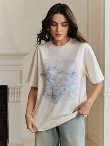 Anewsta White Round Neck Casual Short Sleeve T-Shirt, Suitable For Spring To Summer Holiday Outfit - White - View 7