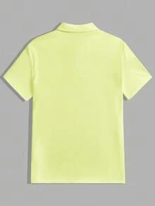 SWAVVY Men's Casual Solid Color Short Sleeve Knit Polo Shirt, Summer - Light Yellow - View 2