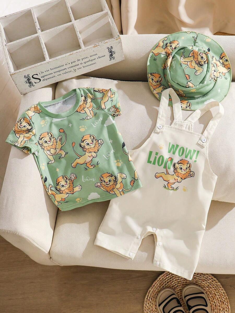 SHEIN Playful Pals Baby Boy Cute And Fun Little Lion Spring/Summer Casual Three-Piece Set, Stylish Outfit - Multicolor - View 1