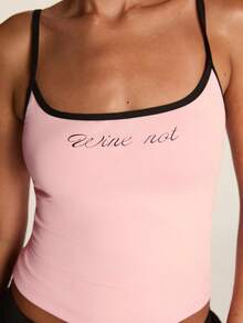 SHEIN BAE Áo tank top thể thao nữ ôm sát, in họa tiết màu hồng - Hồng - Xem 3