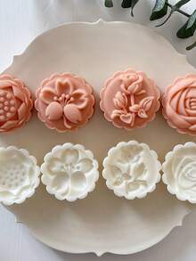 50g Flower-Shaped Mung Bean Cake Mold Set - Tulip, Cherry Blossom, Rose, And Lotus Designs - Mid-Autumn Festival Mooncake & Steamed Bun Hand-Press Tool - White - View 1