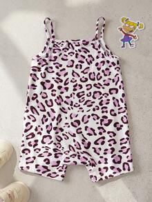 Nick 90s | SHEIN Baby Girl Summer Casual Fashionable Resort Style Leopard Print Cartoon Character Print Jumpsuit - Multicolor - View 2
