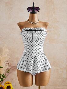 Swim Chiccia 26SS 春夏度假优雅波点荷叶边女士泳装裙 - 彩色 - 查看 8