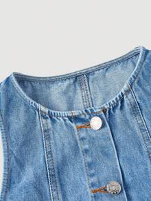 Sweetra Đầm denim nữ không tay, cài cúc đơn, kiểu dáng thường ngày, thích hợp cho những buổi đi chơi và nghỉ hè. - Màu xanh lam - Xem 3