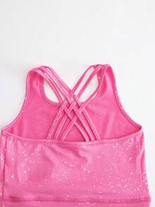 SHEIN 2件套女童纯色针织吊带背心和短裤运动服套装 - 玫紅色 - 查看 12