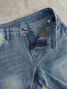 Attitoon Quần jeans ống loe nữ, kiểu dáng thường ngày, chất liệu denim mài, có túi xéo. - Rửa nhẹ - Xem 3