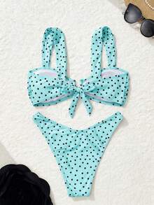 Bonvoyette Summer Bestselling Polka Dot Pattern Design Fashionable Beach Bikini Set For Girls - Mint Green - View 6