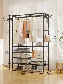 1pc Hanger & Storage Rack + Thickened Hook Set, Freestanding Space-Saving Structure, Quick Assembly Without Complex Tools, Black/White Stylish Design Matches Any Decor, Stores Clothes, Shoes & Accessories In One Step, Ideal For 92 Usage Scenarios, Recommended By 68 Home Tests, Strong Load Capacity & Sturdy Without Sway, Keeps Your Space Neat And Organized. - Multicolor - View 14
