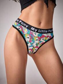 My Little Pony X SHEIN 2 buah Celana Dalam Thong Nyaman dan Lembut dengan Motif Unicorn dan Huruf serta Karet Elastis - Berwarna merah muda - View 8