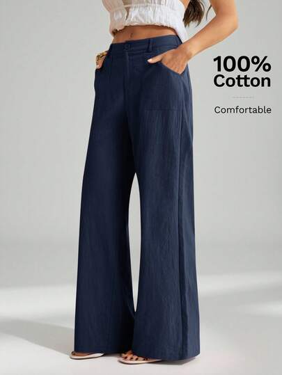 SHEIN Tall Pantaloni dritti a vita bassa in 100% cotone lavato