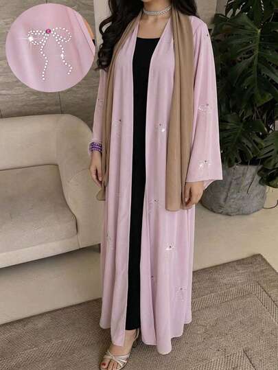 Yasmyna ชุดเดรสยาวแขนยาวสำหรับผู้หญิงตกแต่งโบว์เพชร