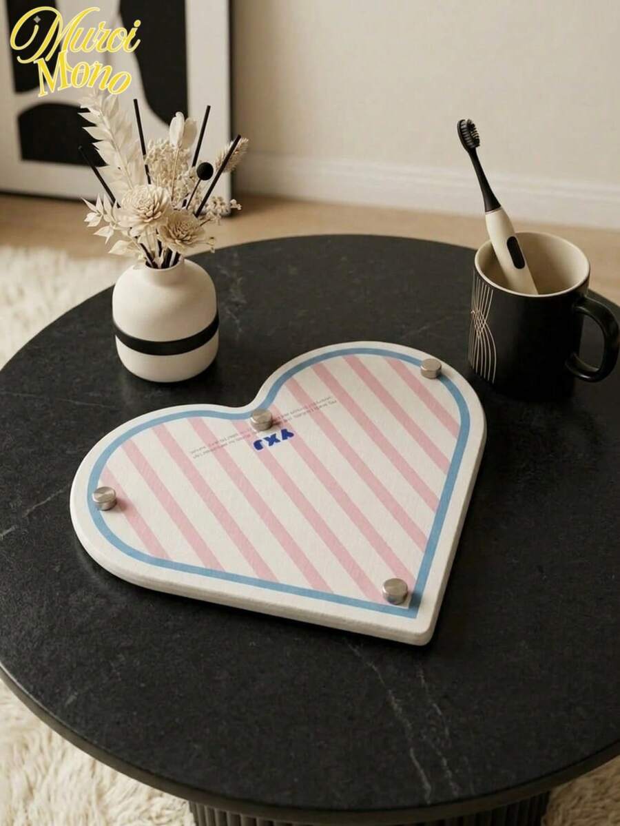 Muroi Mono 1PC Large Diatomite Quick Drying Non Slip Absorbent Heart Pattern Pink Bathroom Countertop Storage Mat With Drainage Rack For Toothbrush Cup Soap Cosmetic Organizer Home Bath Accessories - Multicolor - View 1