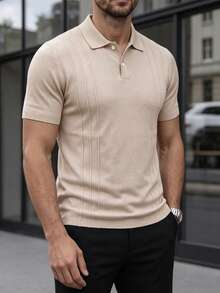 Manfinity Bizformal Áo polo nam cổ bẻ lịch sự phong cách casual, thoải mái mặc mùa hè, thiết kế đa năng và tinh tế. Áo polo nam dệt kim, màu xanh lá, quần áo nam, áo polo, áo golf nam. - Màu be - Xem 3