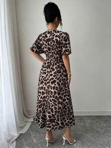 SHEIN LUNE Women's Fashion Leopard Print V-Neck Dress - Multicolor - View 2