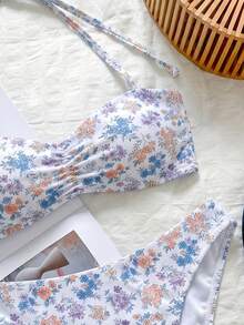 Swim Mod 花卉飾邊可愛甜美復古休閒度假海灘女款泳衣套裝 - 彩色 - 查看 6