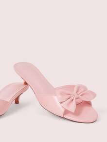 CUCCOO DOLLMOD French Fashion Elegant Commuter Comfortable Versatile Short Heel Round Toe Bow Kitten And Lady Open Toe Slippers Summer Shoes - Pink - View 2