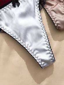Charlaine Bộ 5 món đồ lót không đường may (vải satin + ren) - Nhiều màu - Xem 3