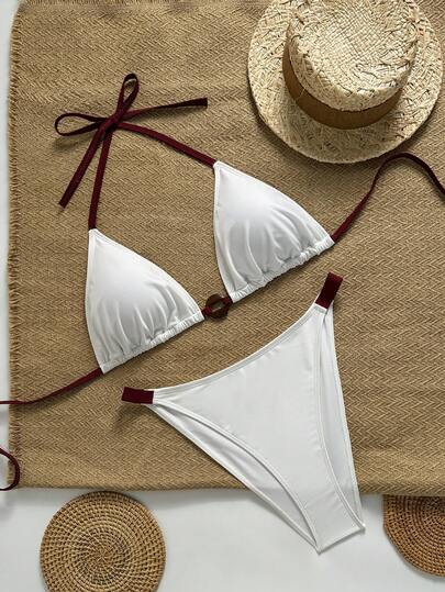 Swim Vcay Bộ đồ bơi nữ cỡ lớn màu trơn điểm nhấn nhựa, mùa Xuân/Hè 2026.