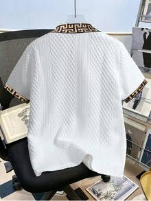 Manfinity Joysei Áo Polo nam dệt kim jacquard màu trơn, cổ áo và cổ tay áo có gân nổi. - trắng - Xem 2