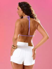 MUSERA Top transparente con escote en V envolvente con tirantes, decorado con lentejuelas, lindo y sexy para verano, primavera, vacaciones, fiestas y salidas - Púrpura malva - Ver 4