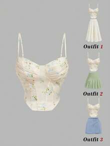 SHEIN MOD Áo kiểu vintage retro, áo hai dây in hoa nhuộm màu, vạt áo bất đối xứng, kiểu corset nhuộm tie-dye. - Nhiều màu - Xem 2