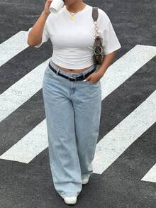 Muchica White Casual Loose Fit Short Sleeve T-Shirt For Plus Size Women - White - View 5
