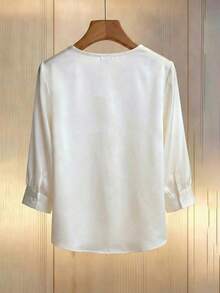 Franclia Áo kiểu nữ thời trang xuân/hè mới, thanh lịch, cổ chữ V, đính sequin, tay lửng, dáng ôm vừa vặn. - Màu be - Xem 2
