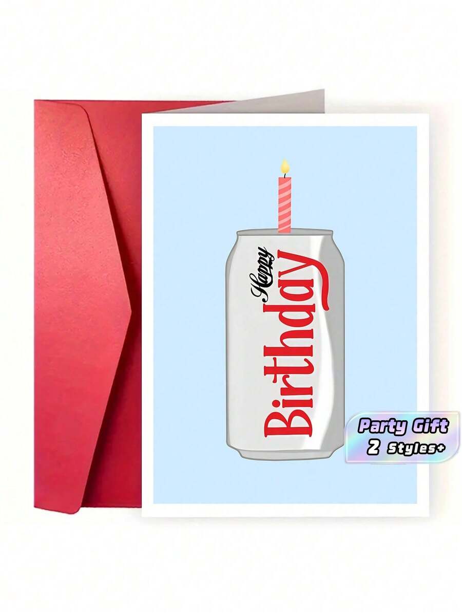 1pc Funny Diet Birthday Card With Can Design - Humorous Soda Lover Gift For Birthdays, Party Invitation & Celebration Greeting Card With Envelope, Perfect For Cola Enthusiasts, Birthday Party Decorations - Multicolor - View 1