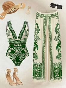 Swim Oasis 26SS 春夏度假系列优雅黑白贝壳图案波西米亚风连体泳衣及半身裙，含配套半身裙 - 彩色 - 查看 5