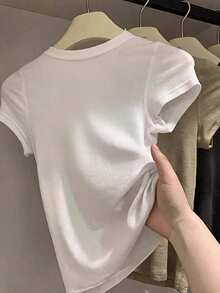 GlowEve Áo thun nữ cổ tròn tay ngắn in họa tiết, kiểu dáng thường ngày, thích hợp cho mùa hè. - trắng - Xem 2