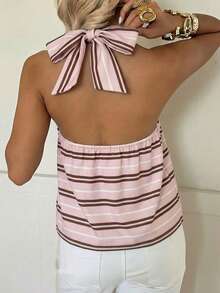 SHEIN EZwear Women's Striped Casual Versatile Halter Top - Multicolor - View 2