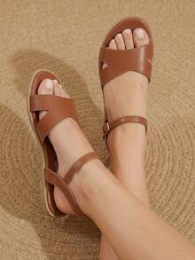 Styleloop Ladies Buckle, Decoration, Flat Sandals, Holiday Atmosphere, Summer Wear, Travel Essentials - Brown - View 2
