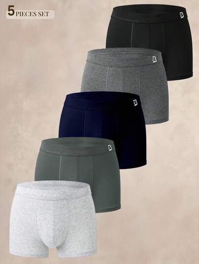 EverLounge 5pcs/Set Solid Color Comfortable Casual Men's Boxer Briefs