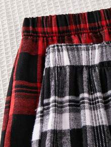 Casuvi Kids Pantalones largos casuales clásicos a cuadros para adolescentes, pantalones de pierna recta con cintura elástica en cuadros negro & blanco / rojo & negro, estilo casual cómodo y versátil - Multicolor - Ver 3
