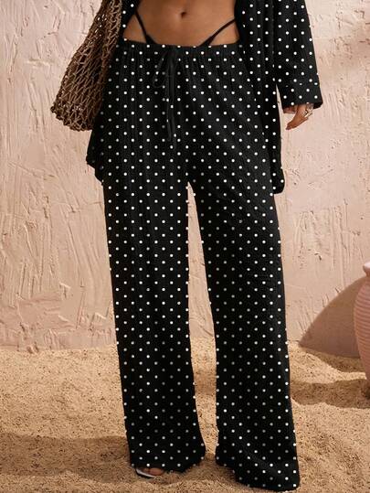Swim Chiccia Pantalones de cubrimiento con cintura anudada y estampado de lunares elegantes para mujer, pantalones elegantes para mujer, pantalones de Pascua para mujer, pantalones casuales para mujer, pantalones de vacaciones para mujer, pantalones de campo para mujer, pantalones de unicolor para mujer, pantalones deportivos para mujer, conjunto de vacaciones para mujer, pantalones de verano para mujer, conjunto de playa y vacaciones de verano, piscina, fiesta, calle, moda