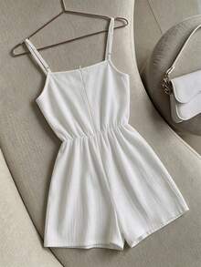 Everyssa Women's Solid Color Spaghetti Strap Sleeveless Minimalist Casual Jumpsuit - White - View 2