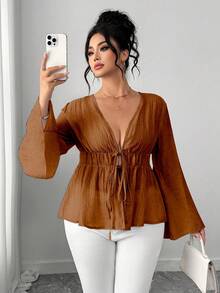 Elenzga Áo khoác cardigan dài tay dáng loe nhẹ, thanh lịch, màu xanh nhạt dành cho nữ, cỡ lớn, chất liệu mềm mại, phù hợp cho lễ tốt nghiệp, các ngày lễ, Ngày Valentine, lễ hội âm nhạc, Ngày của Mẹ, Halloween, Lễ Tạ ơn, Lễ Phục sinh, Ngày Quốc khánh, các buổi khiêu vũ, hẹn hò, tiệc tùng, đám cưới và các hoạt động ngoài trời. - màu nâu - Xem 4