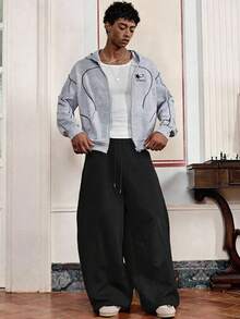 SWAVVY Men's Casual Sweatpants, Standard Size, Black, Plain Pleated - Black - View 3