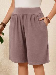 EMERY ROSE 2pcs/Set Plus Size Women Bermuda Shorts,,Summer Vacation - Multicolor - View 4