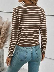 SHEIN Frenchy Áo khoác cardigan mỏng nhẹ kẻ sọc nâu trắng, phong cách tối giản, thích hợp cho mùa xuân/hè, đầu thu, hè, kỳ nghỉ, đi làm hàng ngày, hẹn hò, tụ họp, thu/đông, tiệc tùng, đám cưới, bãi biển, lễ tốt nghiệp, thời trang, thanh lịch, thường ngày, đi chơi, hẹn hò, cuộc hẹn, đi làm, bóng bẩy, sang trọng, kỳ nghỉ, thường ngày, Y2K, đi chơi, lễ tốt nghiệp, v.v. - Nhiều màu - Xem 2