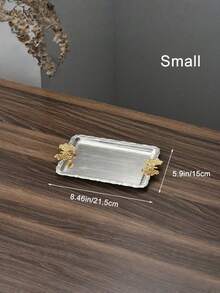 1PC Silver Metal Vintage Butterfly Handle Rectangular Serving Platter Tray For Holiday Party Gathering Blessing Ceremony Cosmetics Jewelry Storage Home Decor Tableware - Silver - View 6