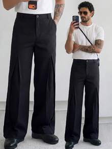 HUEFORM Men's Black Loose Pleated Casual Pants With Draping Effect - Black - View 1