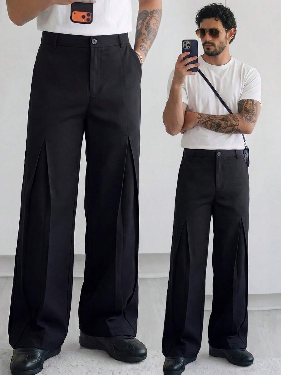 HUEFORM Men's Black Loose Pleated Casual Pants With Draping Effect - Black - View 1