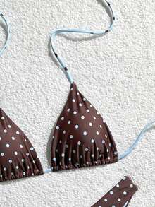 Swim Mod Women's Contrast Color Spaghetti Strap Halter Neck Triangle Bikini Set, Summer - Multicolor - View 6