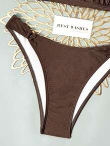 Swim Mod 2026 Spring/Summer Brown Shiny Adjustable Strap High Cut Round Ring Connecting 2 Pieces Bikini Swimwear For Women - Brown - View 4